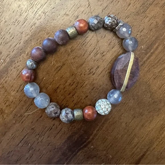 Silpada Bracelet Wooden Stretchy Multicolored Natural Stone Statement Earthy - Picture 2 of 2